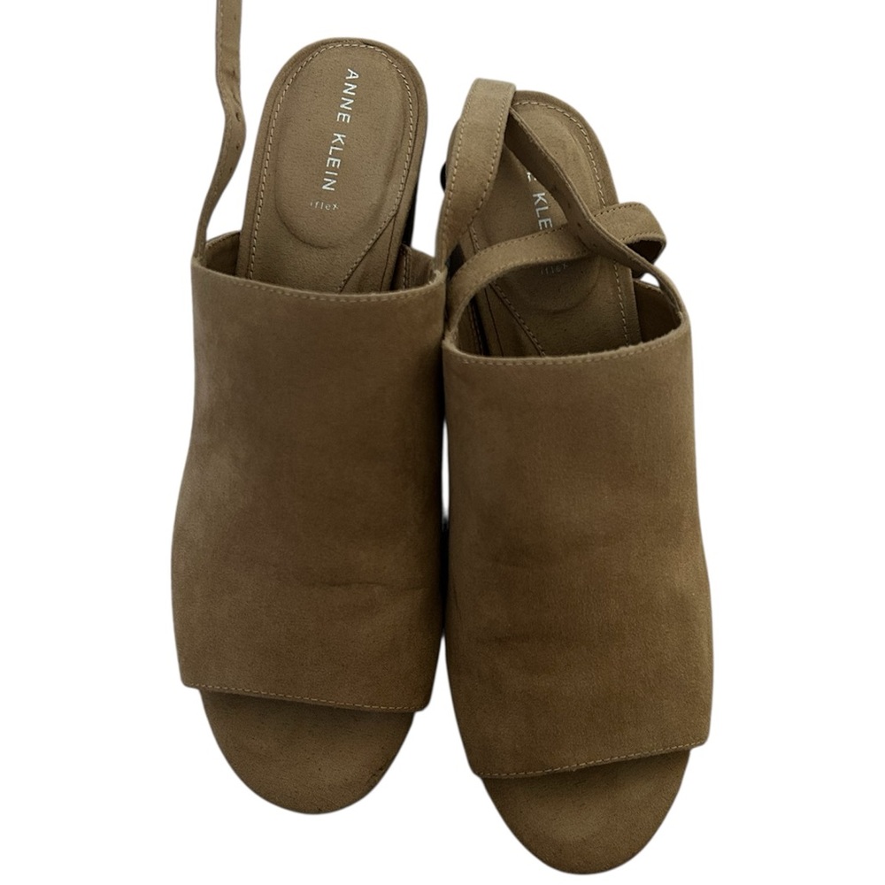 Anne Klein Suede Open Toe Brown Size 9.5 Mules